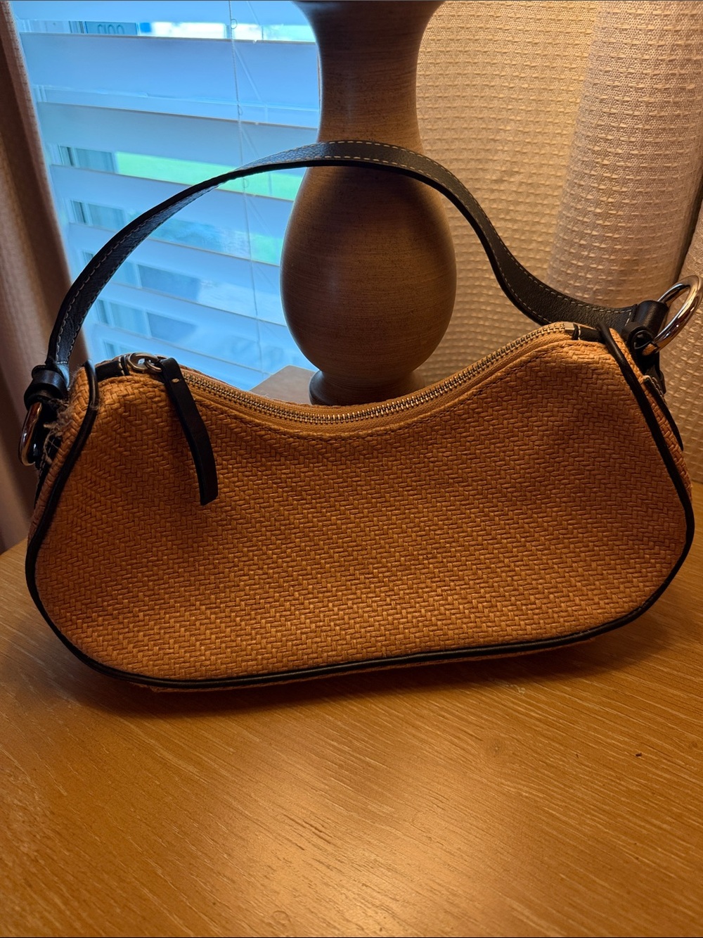 Banana Republic Woven Tan Shoulder Bag with Black Trim